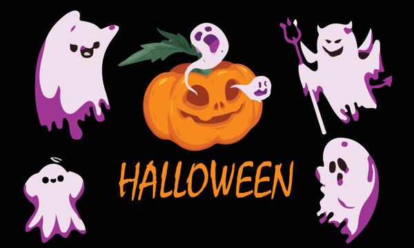 Halloween vector pumpkin background image and ghosts around it