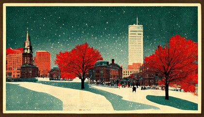 Boston Christmas, Vintage, Avant-garde, High Detail, Fine Digital Art.