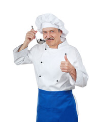 Chef cook with a spoon showing thumbs up gesture