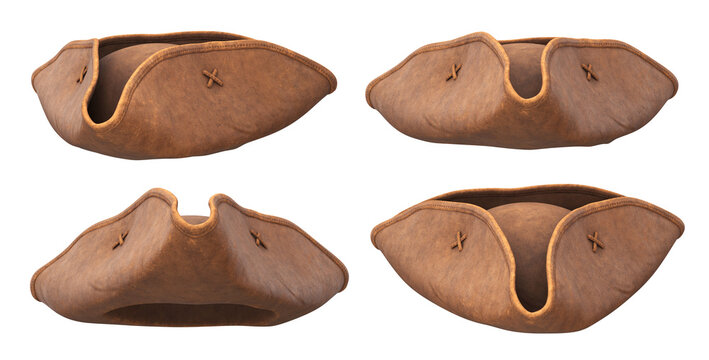 Collection of leather brown pirate hats, 3d render