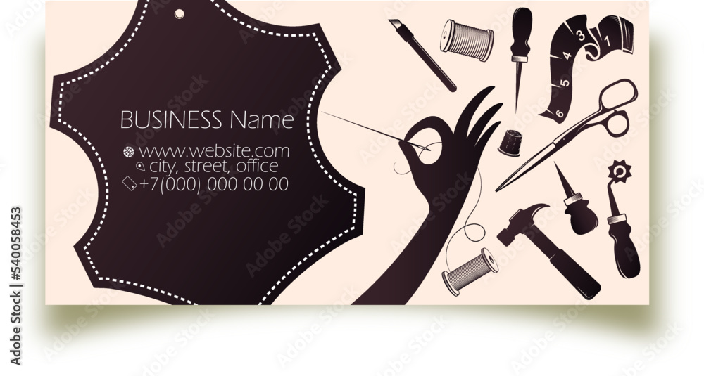 Wall mural Business card concept for tanner. Leather goods tool kit