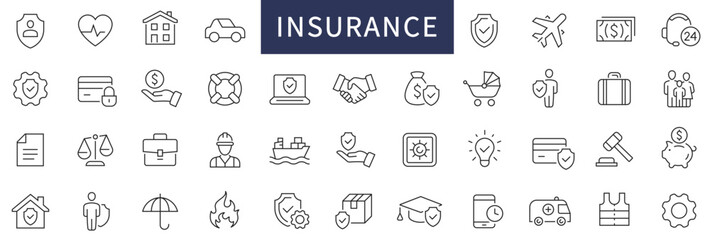Insurance thin line icons set. Insurance symbols collection. Vector illustration
