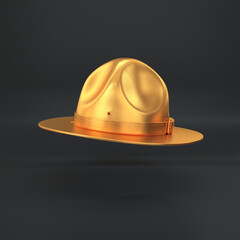 Scout hat, ranger hat, golden campaign hat floating on a black background, 3d render