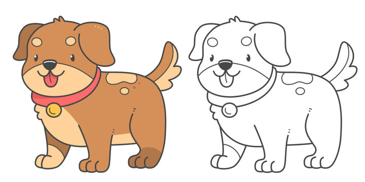 Children's coloring book dog. Coloring book with cute cartoon puppy animal. Vector illustration.