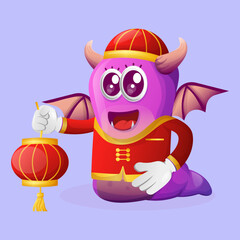 Cute purple monster celebrate chinese new year