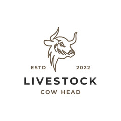 Line Art Cow Head Logo. Farm Animal. Livestock Logo Design Inspiration