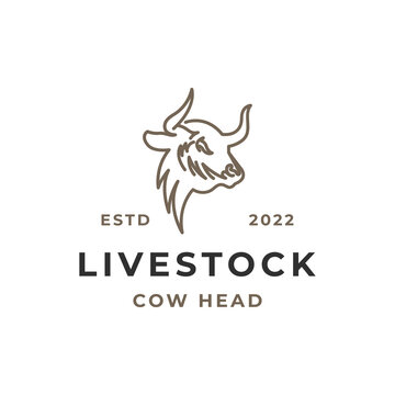 Line Art Cow Head Logo. Farm Animal. Livestock Logo Design Inspiration