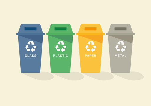 Recycling bins. Containers with separated garbage. Waste cans for glass, plastic, paper and metal