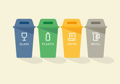 Recycling bins. Containers with separated garbage. Waste cans for glass, plastic, paper and metal.