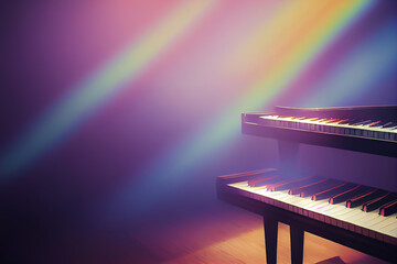piano keyboard music instrument still life with large negative and vivid color , , generative ai