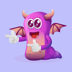 Cute purple monster playful with pointed hand