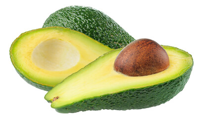 Cut avocado fruits with kernel, cut out