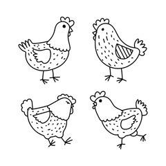 Set of chicken, hen, little chick sketch hand drawn icon character vector illustration.