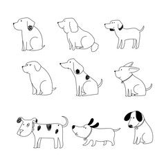 Set of various dog hand drawing icon character vector illustration.