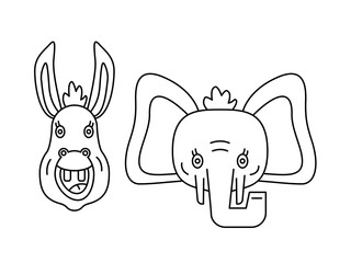 Donkey Elephant Icon. Political Debate Signs. American political debate conflict signs. Republican elephant Vs democratic donkey. US politics conceptual illustration. Political symbols