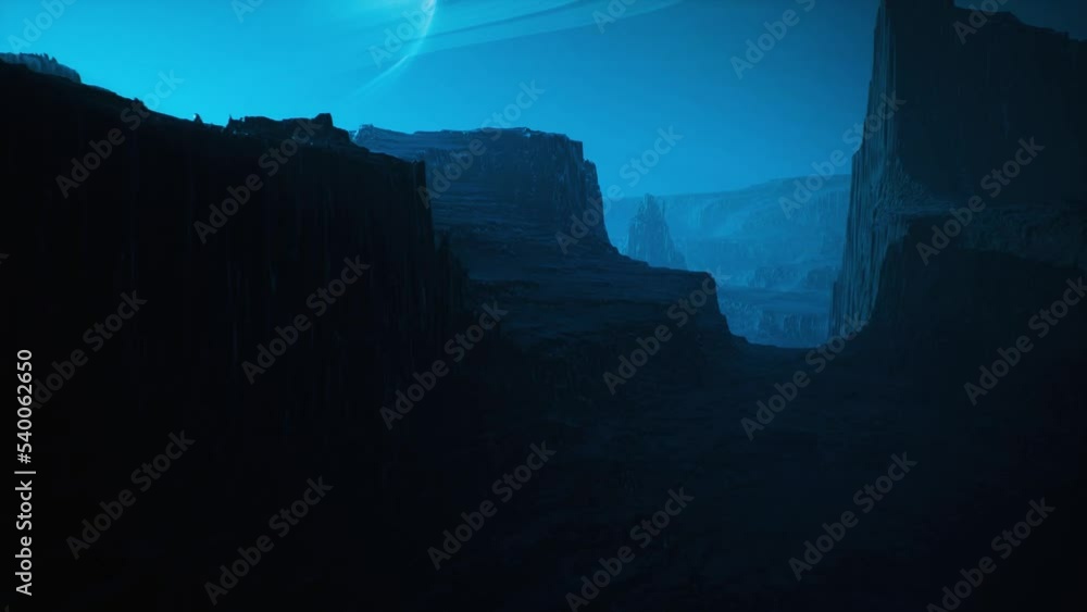 Poster 3d animated planet with moon-like saturn in space looking like an alien planet