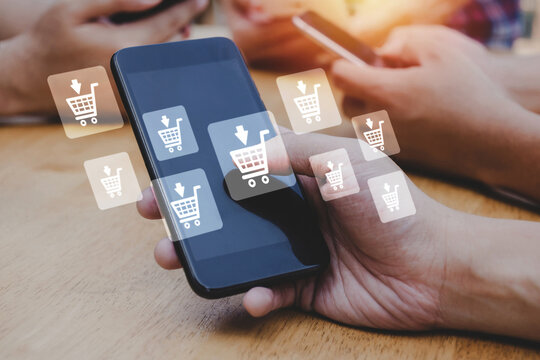 online shopping. people hand payment and online shopping mobile with mobile smart phone on desk, delivery, mobile banking, internet, digital marketing, online payment, digital technology concept