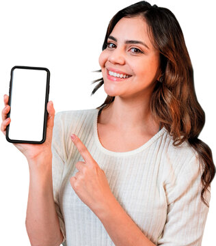 woman holding smartphone PNG