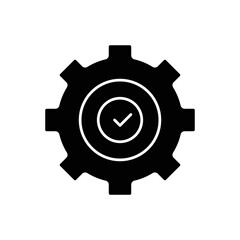 Gear glyph icon illustration with check mark. suitable for complete repair icon. icon illustration related repair, maintenance. Simple vector design editable