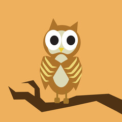 Vector illustration Cartoon cat-eared owl on a orang background.