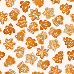 Seamless background with Christmas cookies of different shapes