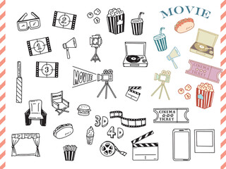 白黒、モノトーン、線画のイラスト(手書き、オシャレ、雑誌、ファッション、映画、レコード) Black and white, monotone, and line drawing illustrations.Handwriting, fashion, magazines, fashion, movies, records.