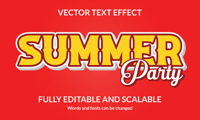 Summer party Editable 3D text style effect vector template