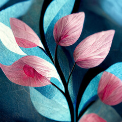 Blue and pink abstract flower Illustration for prints, wall art, cover and invitation. Watercolor art background.