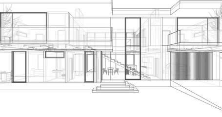 Modern house building sketch architectural 3d rendering 