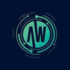 Letter A W Initial Technology Logo