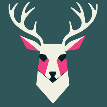 Deer face vector illustration. Pop art animal reindeer head, creative character mascot logo symmetry design. Bright neon colors sticker. Deers, pets, animal lovers theme design element. © creativeneko