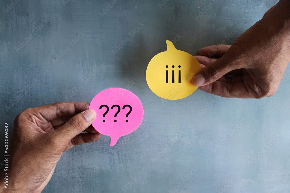 Wall mural speech bubble with a question mark and exclamation mark. communication conflict, argument and disput