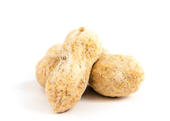Two peanuts on white background