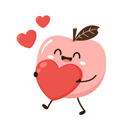 Peach cartoon vector. Doodle peach with leaves icon. Peach fruit in shape of heart isolated on white background. Farm, natural food, fresh fruits.