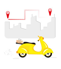 Delivery yellow scooter with map