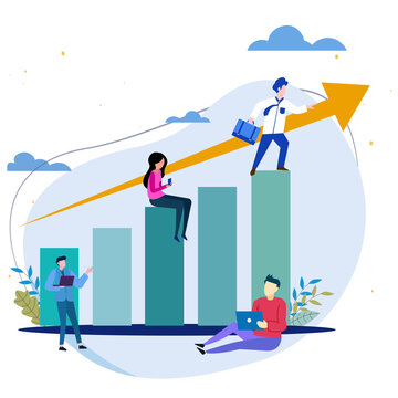 investment vector background. flat design background of people standing on investment chart
