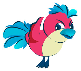 Comic pink bird character. Cartoon animal mascot