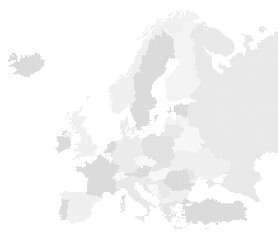 Fototapeta na wymiar Europe map dotted pattern (dot pattern) with countries highlighted. Europe map illustration. European Map.