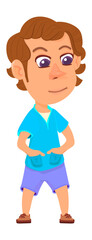 Young boy standing still. Bored cartoon character.