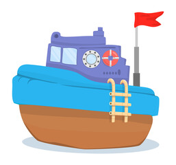 Cartoon motor boat. Cute marine ship toy