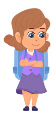 Smiling girl with arms crossed. Cute cartoon character
