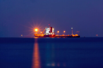 oil tanker at night