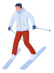 Happy man skiing. Young active person on slope