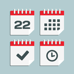 Icon calendar number 22, agenda app, timer, done