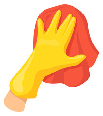 Obraz premium Dust cleaning icon. Hand in rubber glove holding cloth