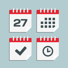 Icon calendar number 27, agenda app, timer, done