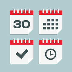 Icon calendar number 30, agenda app, timer, done