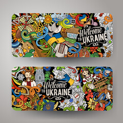 Cartoon cute colorful vector doodles Ukraine banners