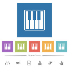 Piano keyboard alternate flat white icons in square backgrounds