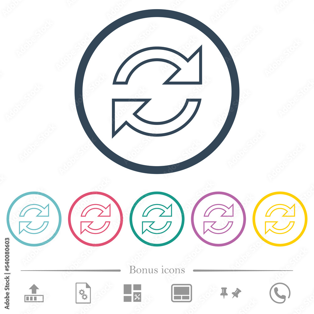 Poster refresh arrows outline flat color icons in round outlines